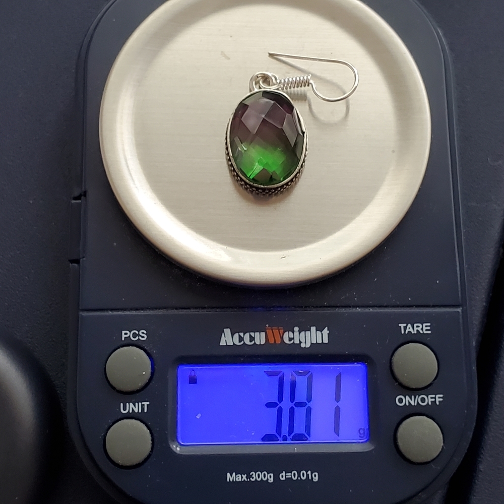925 Sterling Bi-Color Purple Green Fluorite Earrings NWOT Artisan - Picture 12 of 14